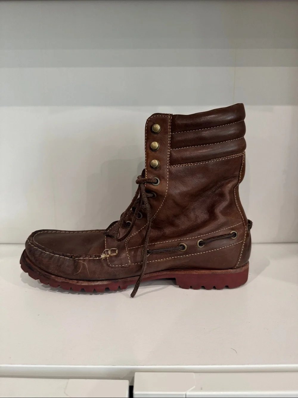 Vintage Cole Haan - Men's Brown Leather Lace-Up Moc Toe Boots